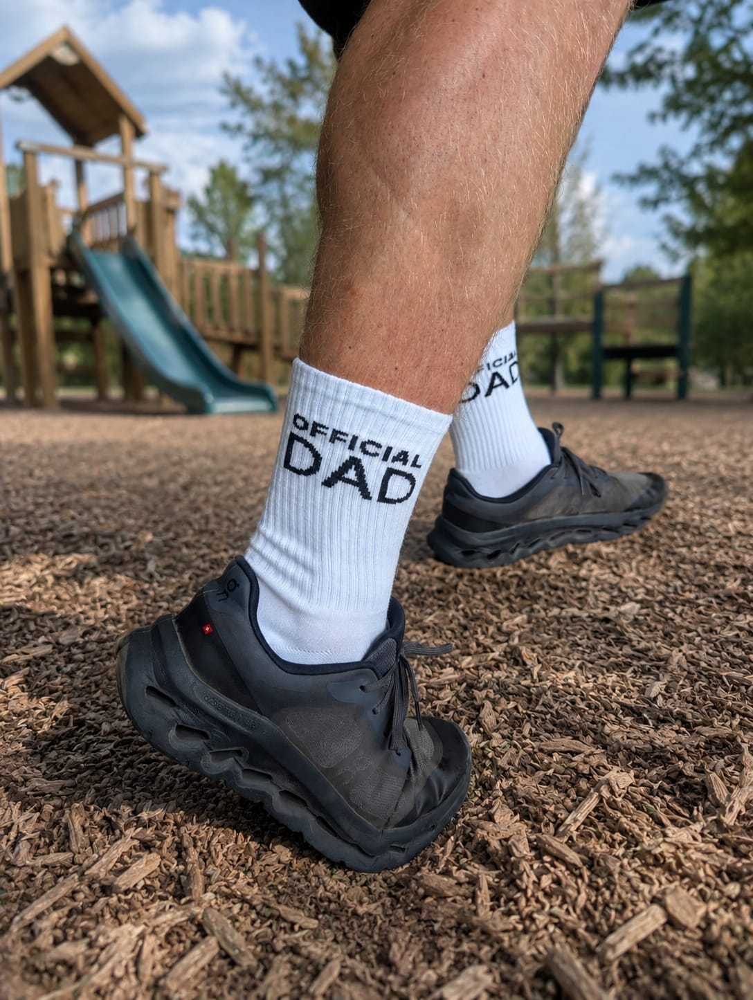 Official Dad socks lifestyle shot dad wearing in park UK