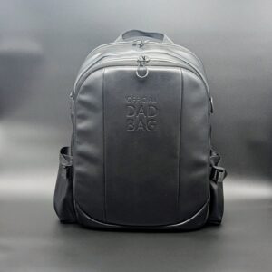Front view of black bag reading Official Dad Bag as a changing bag for dads.